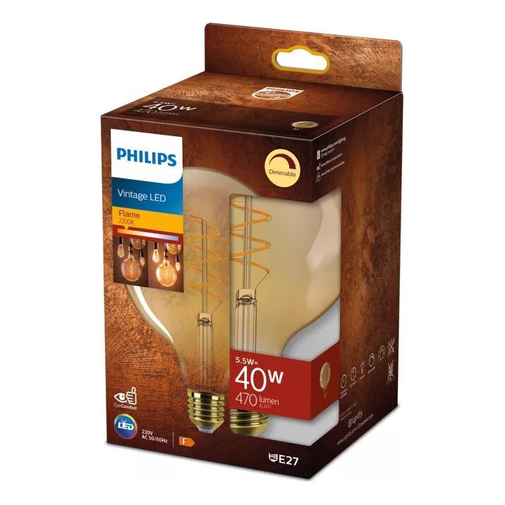 LED pritemdoma elektros lemputė VINTAGE Philips G125 E27/5,5W/230V 2200K