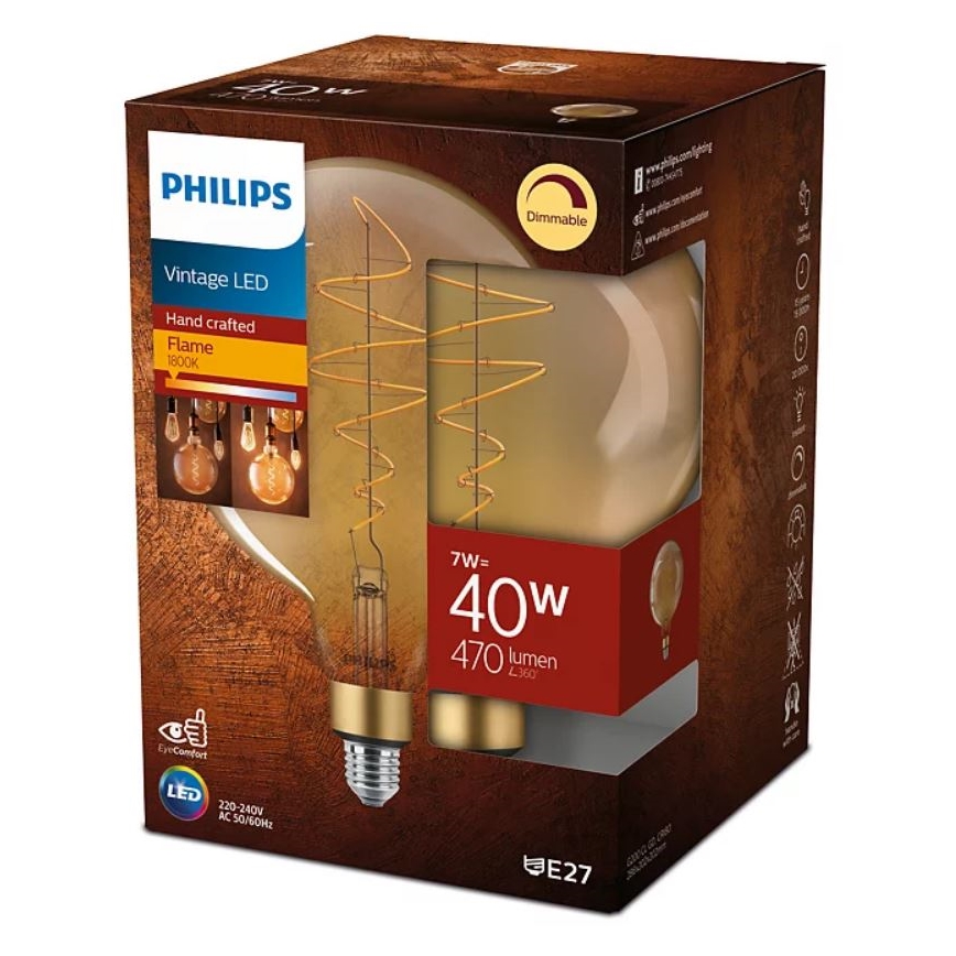 LED pritemdoma elektros lemputė VINTAGE Philips G200 E27/7W/230V 2000K