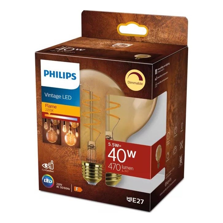 LED pritemdoma elektros lemputė VINTAGE Philips G95 E27/5,5W/230V 2200K