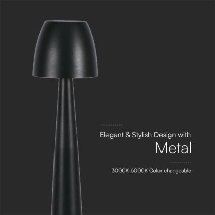 LED Pritemdoma įkraunama jutiklinė stalinė lempa LED/3W/5V 3000-6000K 1800 mAh juoda