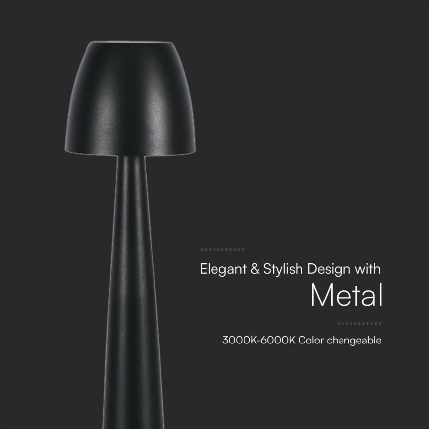 LED Pritemdoma įkraunama jutiklinė stalinė lempa LED/3W/5V 3000-6000K 1800 mAh juoda