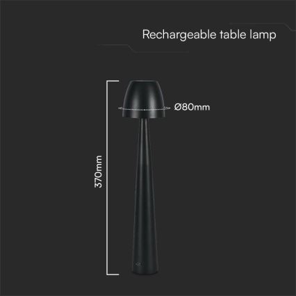 LED Pritemdoma įkraunama jutiklinė stalinė lempa LED/3W/5V 3000-6000K 1800 mAh juoda