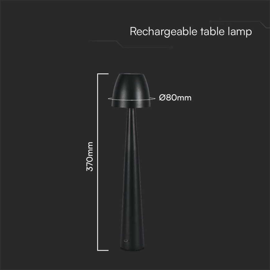 LED Pritemdoma įkraunama jutiklinė stalinė lempa LED/3W/5V 3000-6000K 1800 mAh juoda