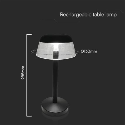 LED Pritemdoma įkraunama jutiklinė stalinė lempa LED/3W/5V 3000-6000K 1800 mAh juoda