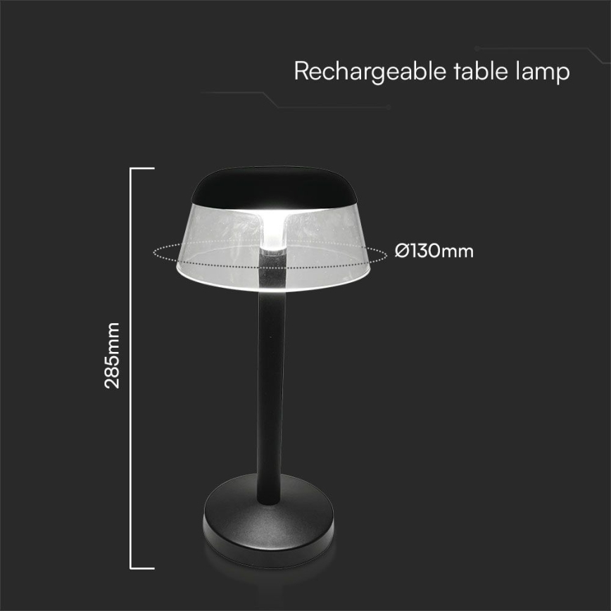 LED Pritemdoma įkraunama jutiklinė stalinė lempa LED/3W/5V 3000-6000K 1800 mAh juoda