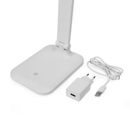LED Reguliuojama jutiklinė stalinė lempa su belaidžiu įkrovikliu ir USB prievadas REMUS LED/5W/230V balta
