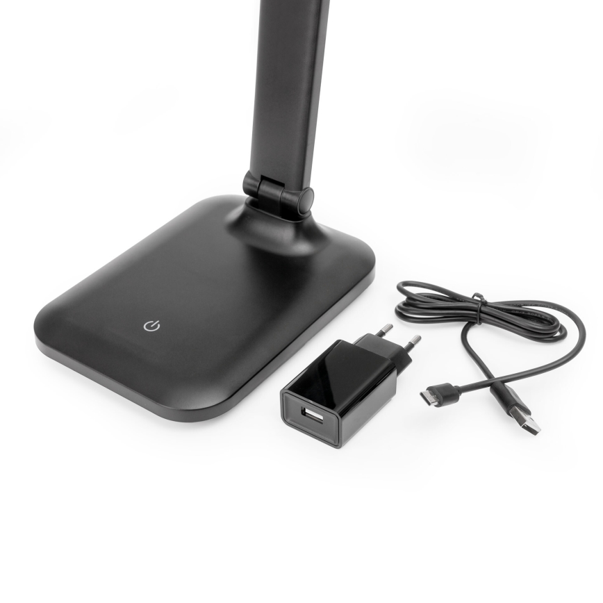 LED Reguliuojama jutiklinė stalinė lempa su belaidžiu įkrovikliu ir USB prievadas REMUS LED/5W/230V juoda