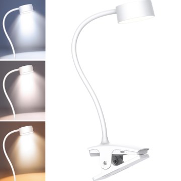 LED pritemdoma lanksti įkraunama stalinė lempa su segtuku LED/2W/1800 mAh 3000/4000/6500K balta