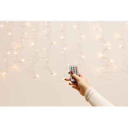 LED Pritemdoma lauko kalėdinė užuolaidėlė 360xLED/8,4W/230V 2x2 m IP44 šilta balta + nuotolinio valdymo pultas