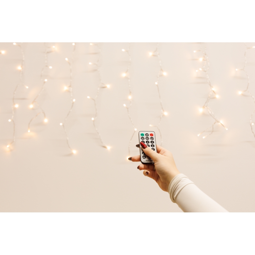 LED Pritemdoma lauko kalėdinė užuolaidėlė 360xLED/8,4W/230V 2x2 m IP44 šilta balta + nuotolinio valdymo pultas
