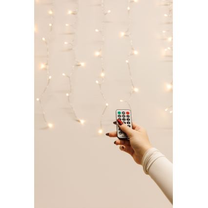 LED Pritemdoma lauko kalėdinė užuolaidėlė 360xLED/8,4W/230V 2x2 m IP44 šilta balta + nuotolinio valdymo pultas