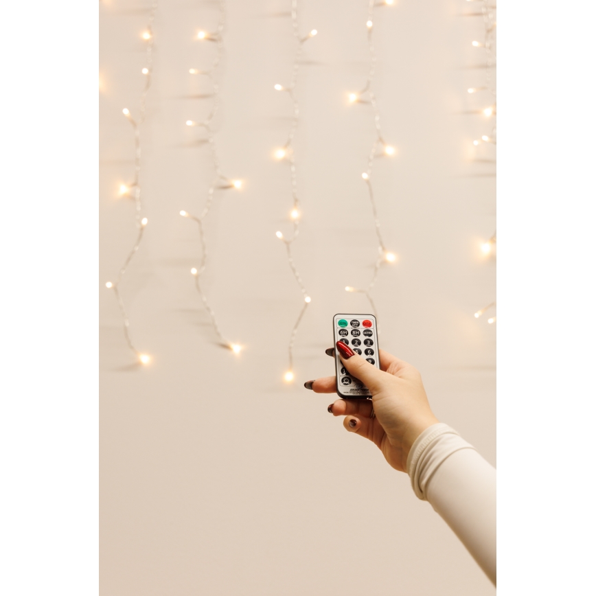 LED Pritemdoma lauko kalėdinė užuolaidėlė 360xLED/8,4W/230V 2x2 m IP44 šilta balta + nuotolinio valdymo pultas