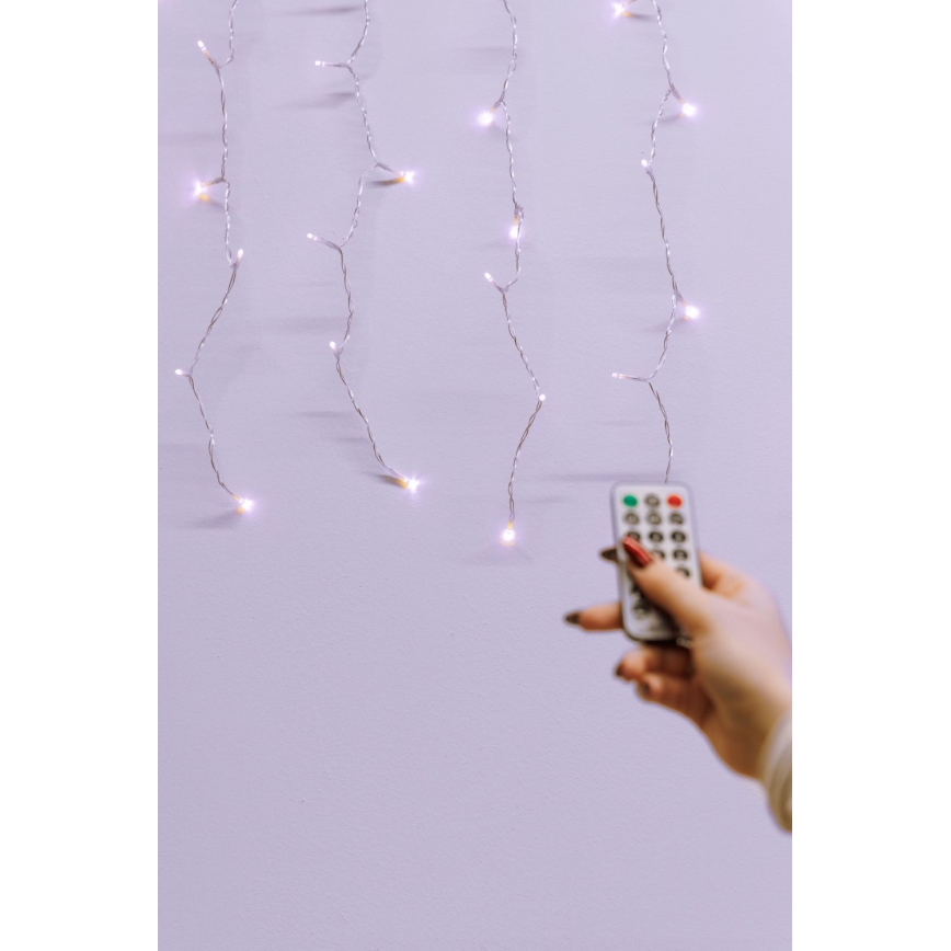 LED Pritemdoma lauko kalėdinė užuolaidėlė 360xLED/8,4W/230V 2x2 m IP44 šilta balta + nuotolinio valdymo pultas