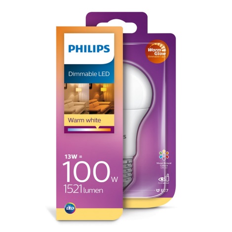 LED Pritemdoma lemputė Philips Warm Glow E27/13W/230V 2200K-2700K 