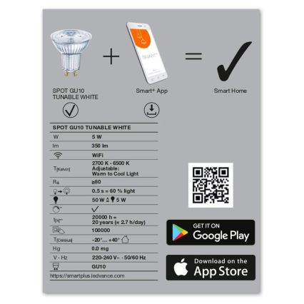 LED Pritemdoma lemputė SMART + GU10 / 5W / 230V 2700K-6500K - Ledvance