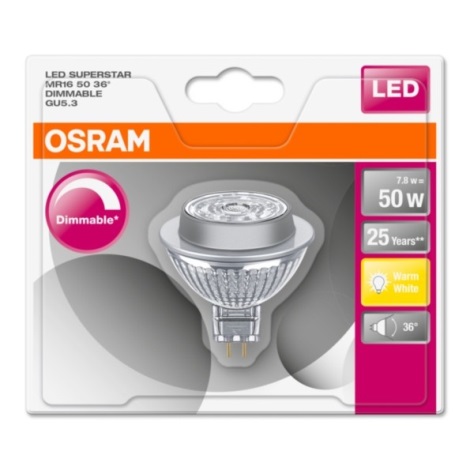 LED Pritemdoma lemputė SUPERSTAR GU5,3 / 7,8W / 12V 2700K - Osram
