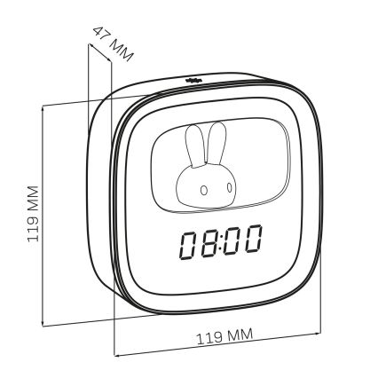 LED Pritemdoma maža naktinė lempa su žadintuvu BUNNY LED/1,2W/5V 3000K