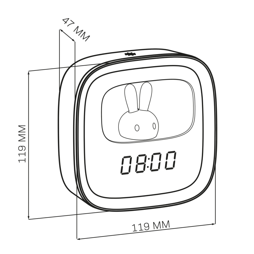 LED Pritemdoma maža naktinė lempa su žadintuvu BUNNY LED/1,2W/5V 3000K