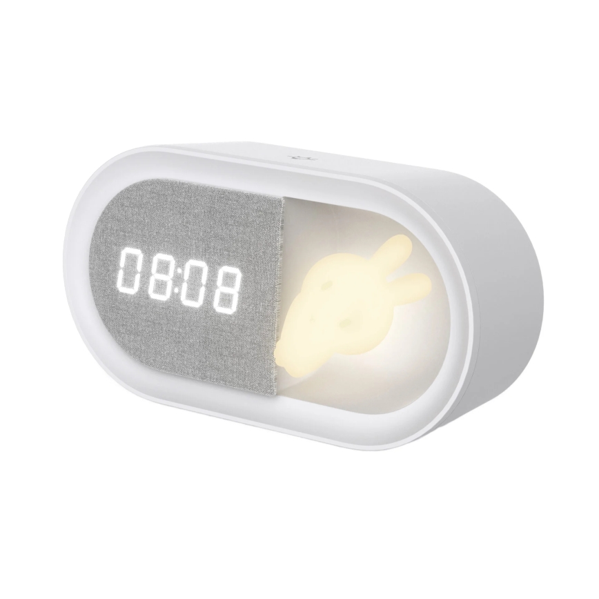 LED Pritemdoma maža naktinė lempa su žadintuvu BUNNY LED/1,2W/5V 3000K