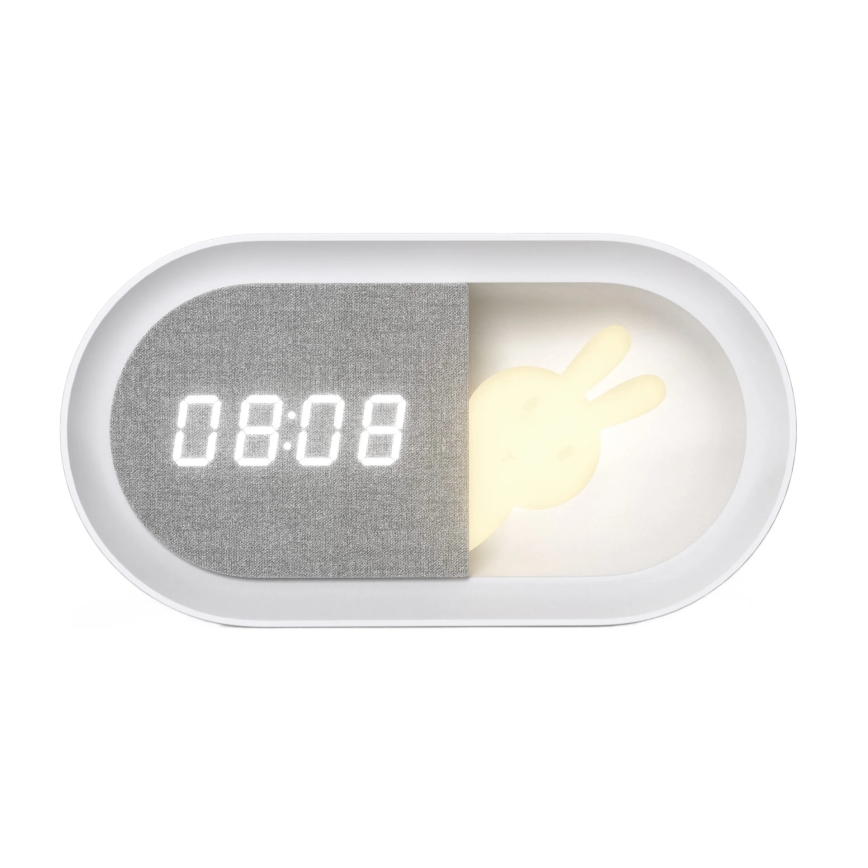 LED Pritemdoma maža naktinė lempa su žadintuvu BUNNY LED/1,2W/5V 3000K