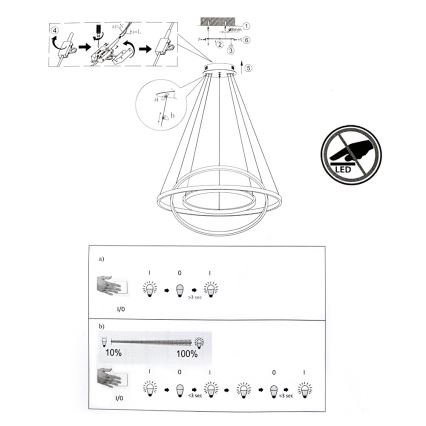 Leuchten Direkt 11526-55 - LED Pritemdomas, ant virvės kabinamas, lubinis šviestuvas CIRCLE 1xLED/13,5W/230V + LED/19,5W + LED/24W