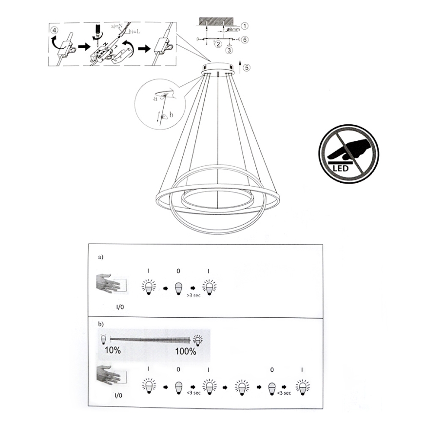 Leuchten Direkt 11526-55 - LED Pritemdomas, ant virvės kabinamas, lubinis šviestuvas CIRCLE 1xLED/13,5W/230V + LED/19,5W + LED/24W
