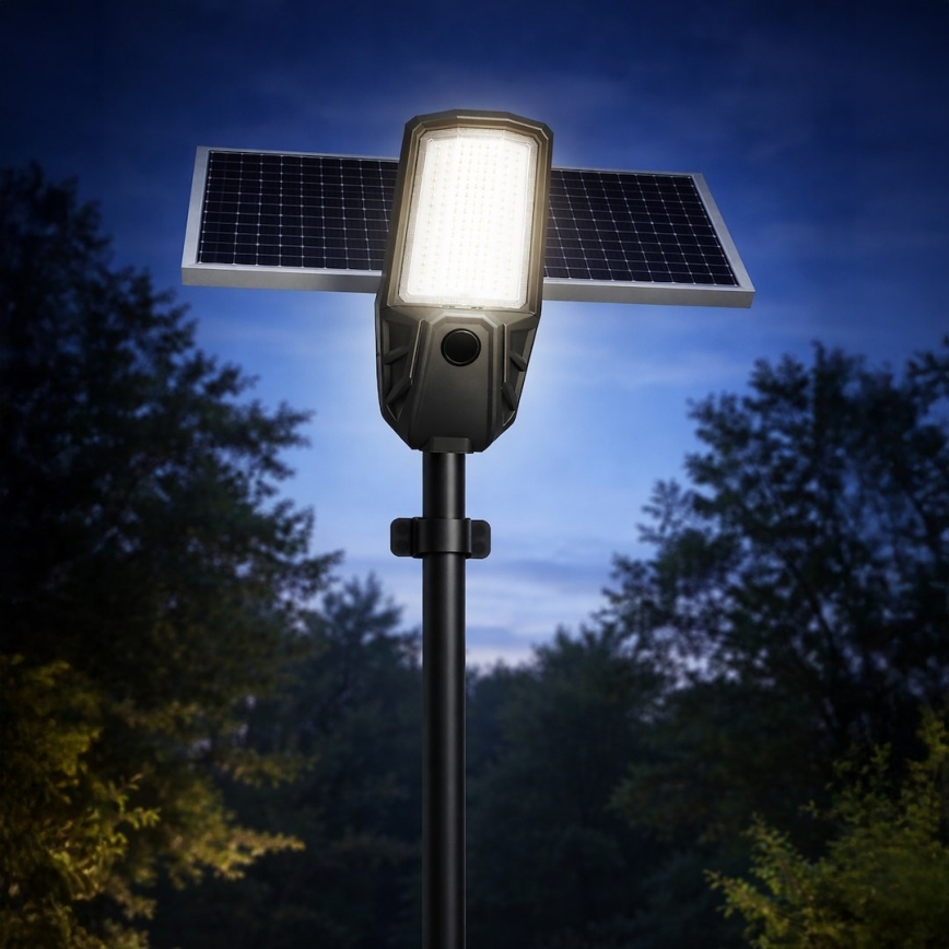 LED reguliuojamas gatvės šviestuvas su jutikliu ir saulės moduliu KOBRA LED/400W/3,2V 24000 mAh IP65 antracitas + nuotolinis valdymas