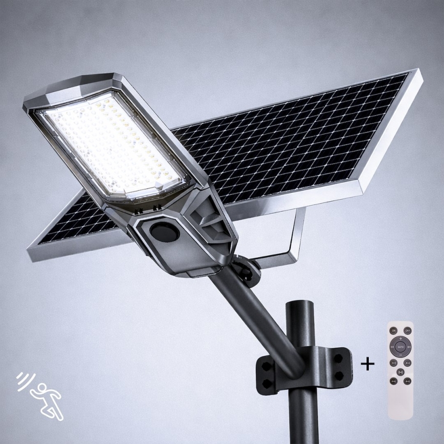 LED reguliuojamas gatvės šviestuvas su jutikliu ir saulės moduliu KOBRA LED/400W/3,2V 24000 mAh IP65 antracitas + nuotolinis valdymas