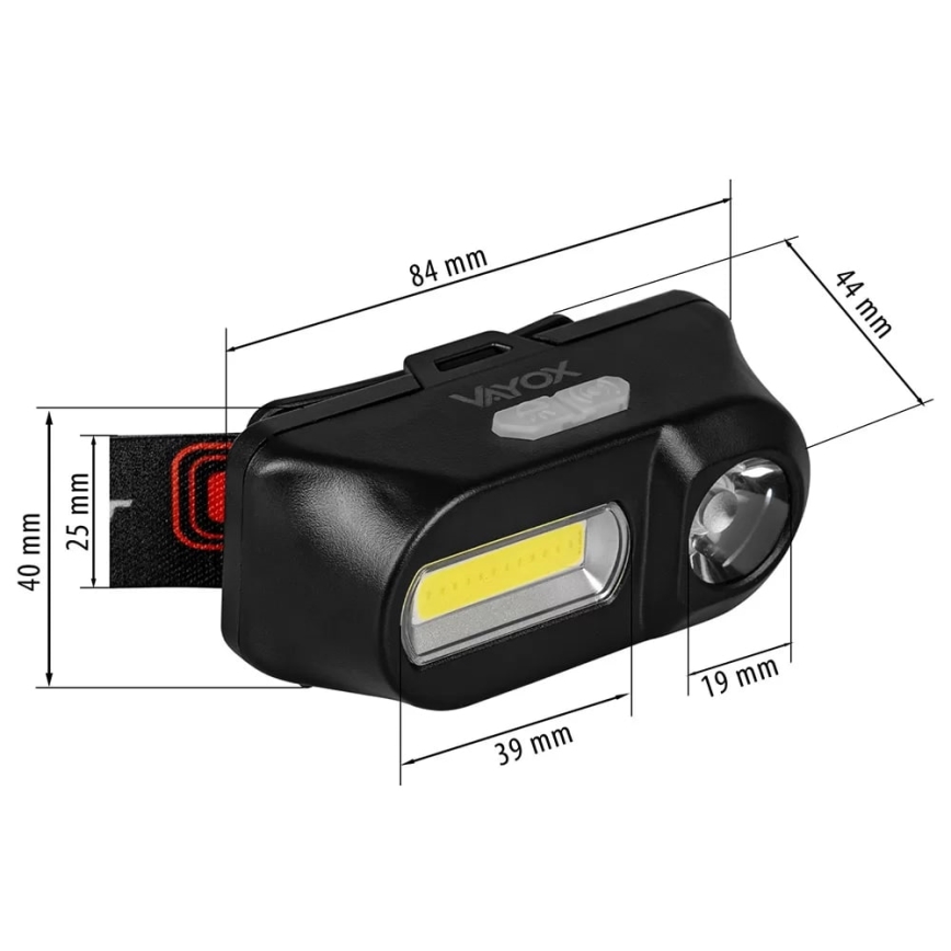 LED Pritemdomas įkraunamas galvos žibintas 2xLED/5V IP44 210 blizgus 2000 mAh