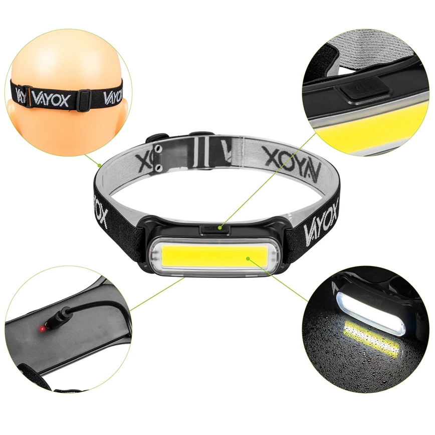 LED Pritemdomas įkraunamas galvos žibintas LED/5V IPX4 300 blizgus 1200 mAh