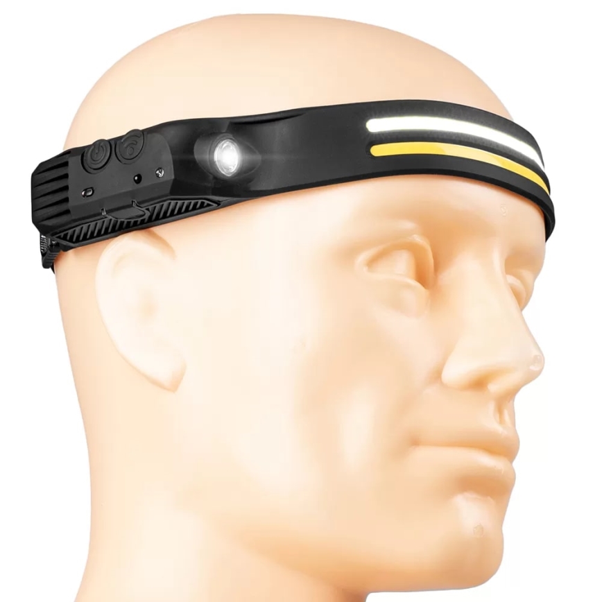 LED Pritemdomas įkraunamas galvos žibintas su jutikliu 3xLED/5V IP44 300 blizgus 1200 mAh