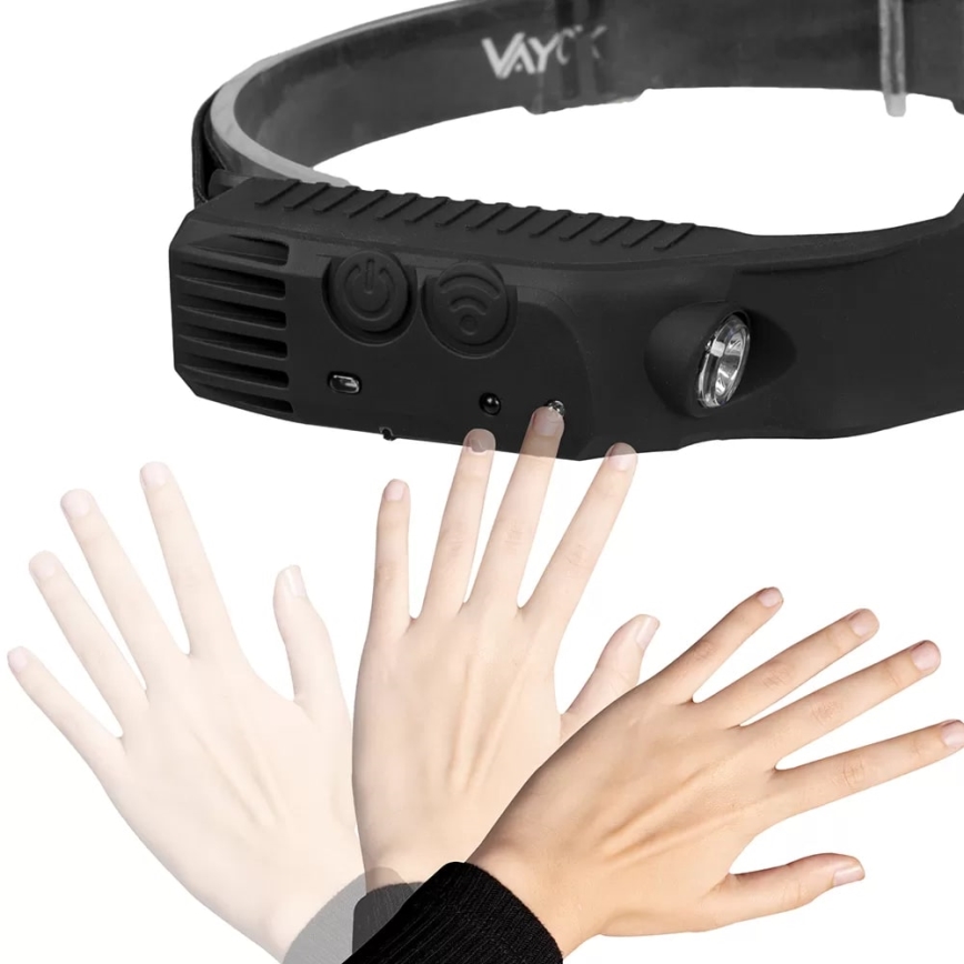 LED Pritemdomas įkraunamas galvos žibintas su jutikliu 3xLED/5V IP44 300 blizgus 1200 mAh