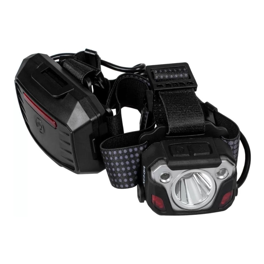 LED Pritemdomas įkraunamas galvos žibintas su jutikliu su maitinimo bloko funkcija ir raudonas šviestuvas LED/10W/5V IP44 1200 blizgus 4000 mAh