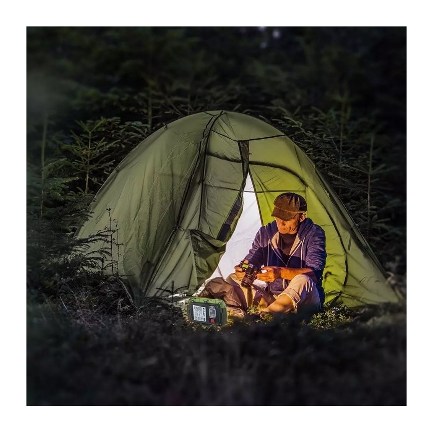 LED Pritemdomas įkraunamas Prožektoriaus šviestuvas SAMSUNG CHIP + funkcija SOS LED/10W/3,7V/USB IP44 4000K 3600 mAh žalia