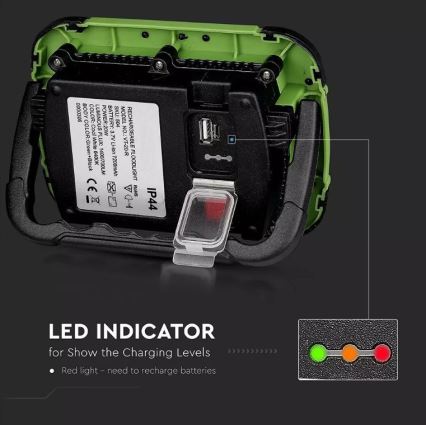 LED Pritemdomas įkraunamas Prožektoriaus šviestuvas SAMSUNG CHIP + funkcija SOS LED/10W/3,7V/USB IP44 4000K 3600 mAh žalia
