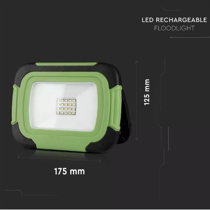 LED Pritemdomas įkraunamas Prožektoriaus šviestuvas SAMSUNG CHIP + funkcija SOS LED/10W/3,7V/USB IP44 4000K 3600 mAh žalia