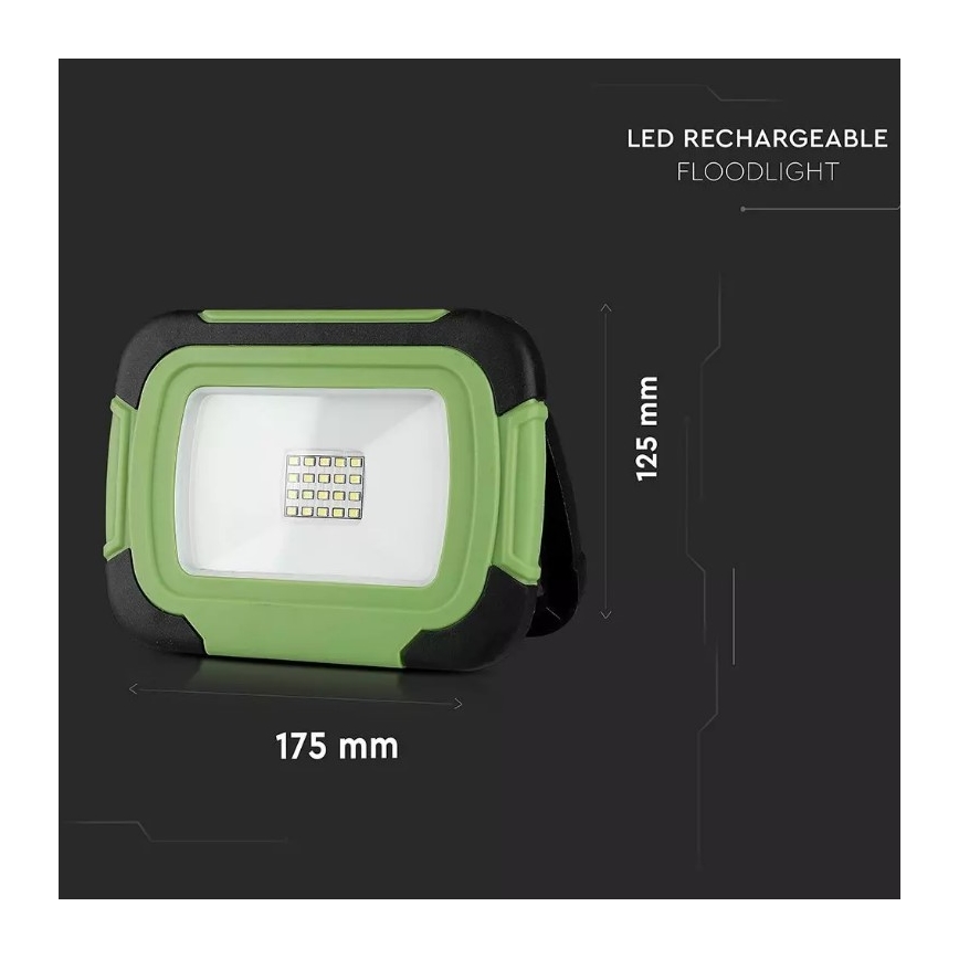 LED Pritemdomas įkraunamas Prožektoriaus šviestuvas SAMSUNG CHIP + funkcija SOS LED/10W/3,7V/USB IP44 4000K 3600 mAh žalia