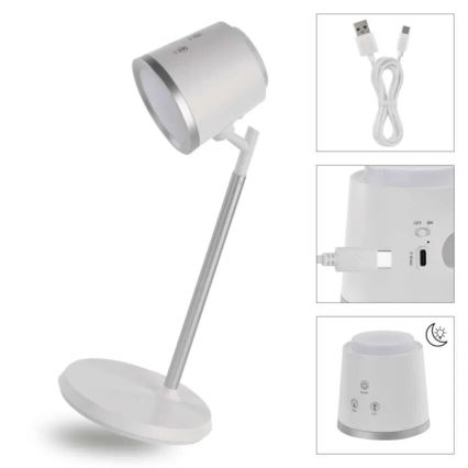 LED Pritemdomas įkraunamas stalinis šviestuvas 4in1 LED/6W/3,7V 3000K/4000K/6500K 1500mAh balta