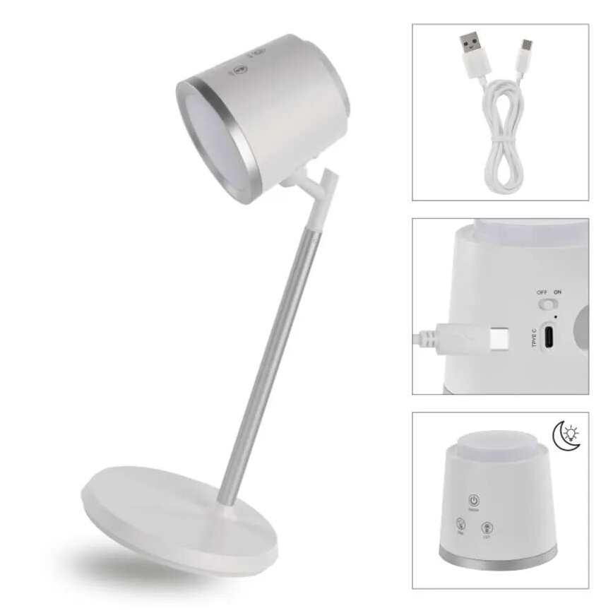 LED Pritemdomas įkraunamas stalinis šviestuvas 4in1 LED/6W/3,7V 3000K/4000K/6500K 1500mAh balta