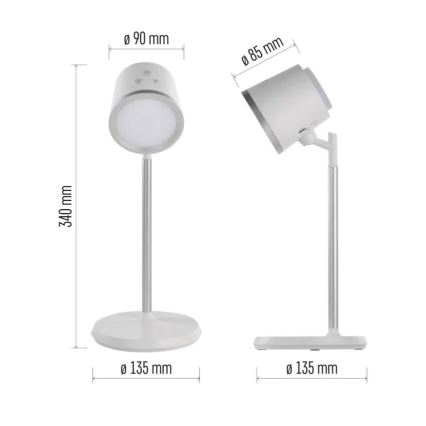 LED Pritemdomas įkraunamas stalinis šviestuvas 4in1 LED/6W/3,7V 3000K/4000K/6500K 1500mAh balta