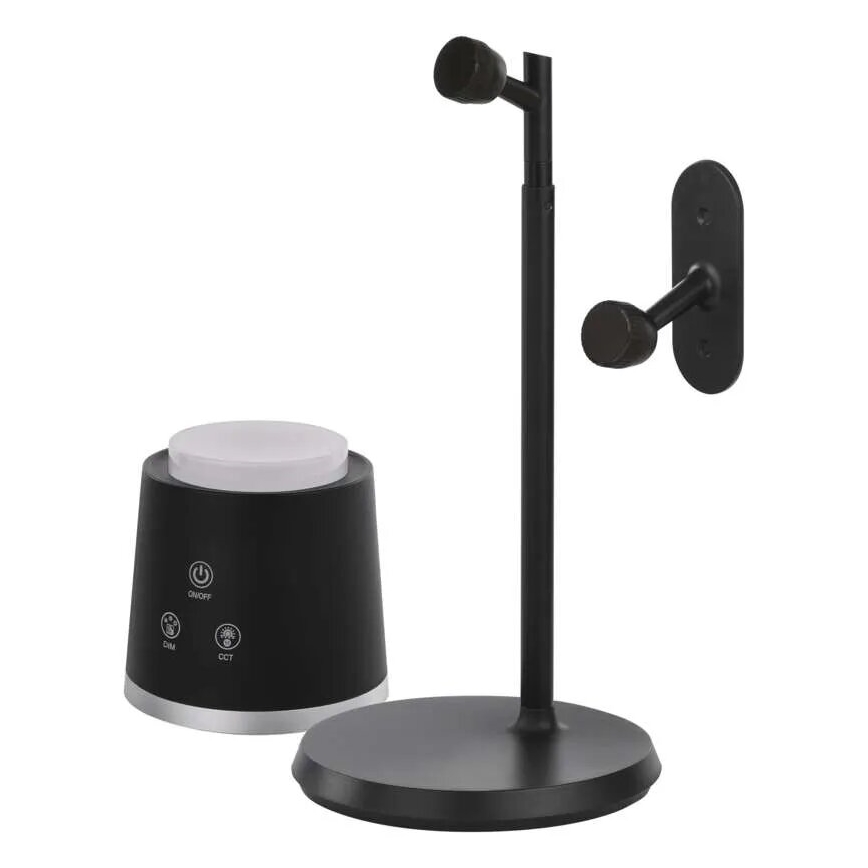 LED Pritemdomas įkraunamas stalinis šviestuvas 4in1 LED/6W/3,7V 3000K/4000K/6500K 1500mAh juoda