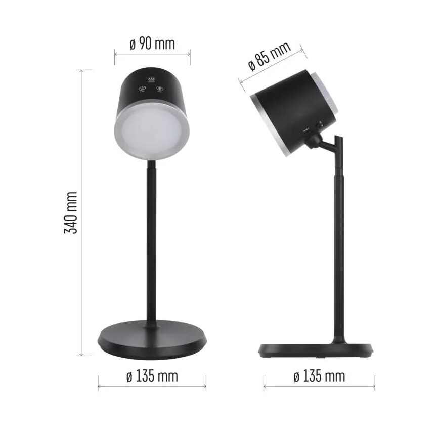 LED Pritemdomas įkraunamas stalinis šviestuvas 4in1 LED/6W/3,7V 3000K/4000K/6500K 1500mAh juoda