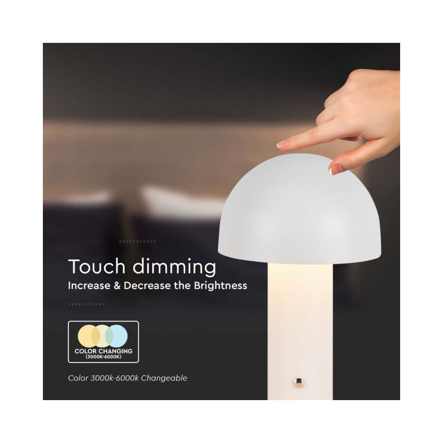 LED Pritemdoma įkraunama jutiklinė stalinė lempa LED/1W/5V 3000-6000K 1800 mAh balta