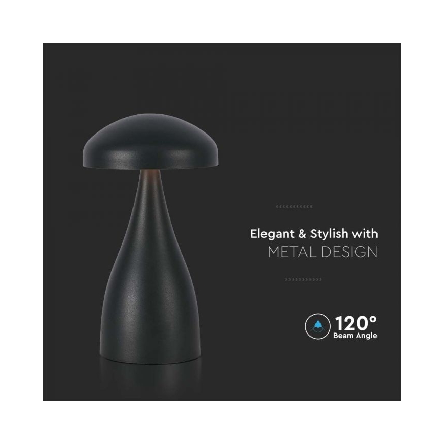 LED Pritemdoma įkraunama jutiklinė stalinė lempa LED/1W/5V 3000-6000K 1800 mAh juoda