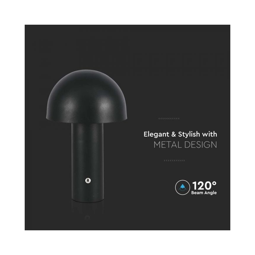 LED Pritemdoma įkraunama jutiklinė stalinė lempa LED/1W/5V 3000-6000K 1800 mAh juoda