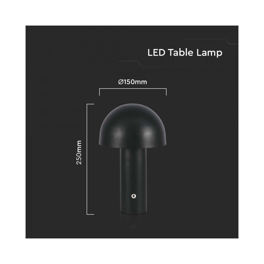 LED Pritemdoma įkraunama jutiklinė stalinė lempa LED/1W/5V 3000-6000K 1800 mAh juoda
