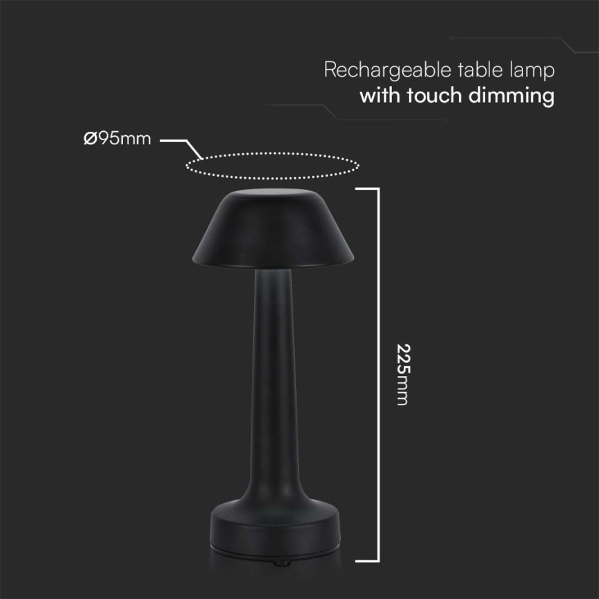 LED Pritemdoma įkraunama jutiklinė stalinė lempa LED/1W/5V 3000-6000K 1800 mAh juoda
