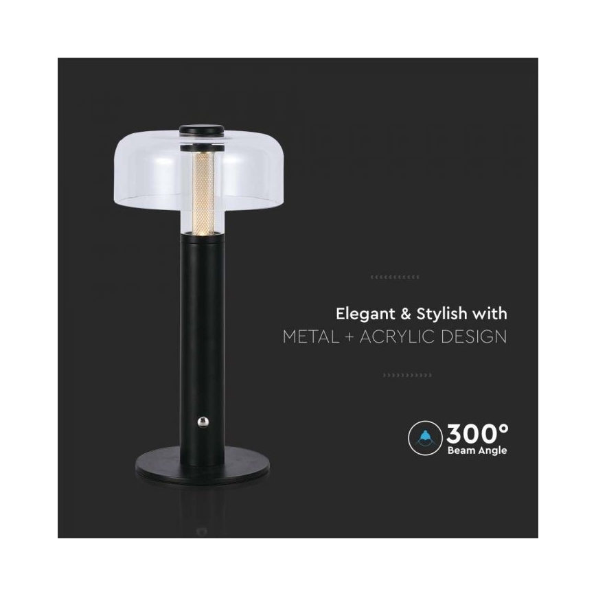 LED Pritemdoma įkraunama jutiklinė stalinė lempa LED/1W/5V 3000K 1800 mAh juoda