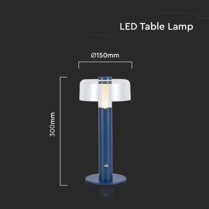 LED Pritemdoma įkraunama jutiklinė stalinė lempa LED/1W/5V 3000K 1800 mAh mėlyna