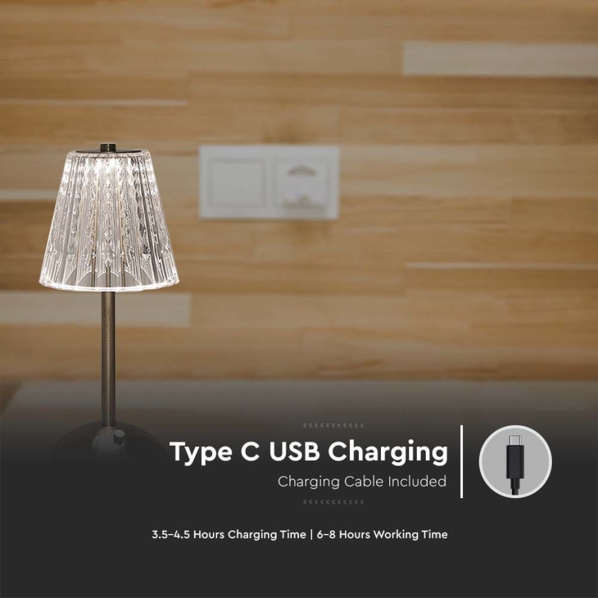 LED Pritemdoma įkraunama jutiklinė stalinė lempa LED/2,4W/5V 3000-6000K 1800 mAh blizgus chromas